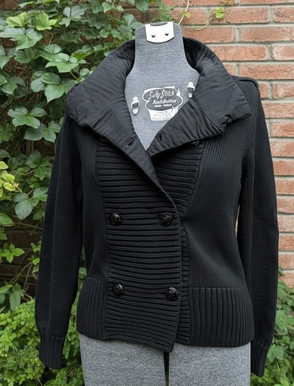 Vintage Lauren Ralph Lauren Y2K Military Cardigan Sweater Black Cotton Knit Sz L